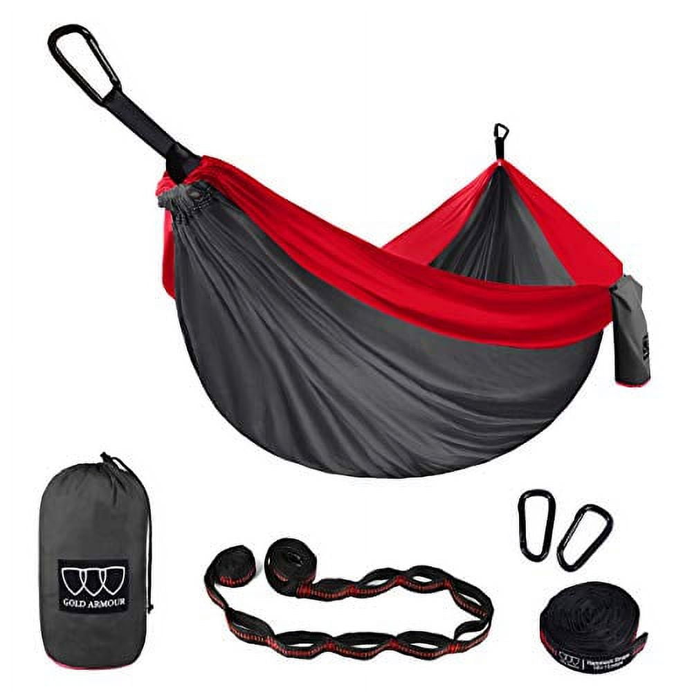 Gold Armour Camping Hammock - Extra Large Double Parachute Hammock Gray and Red