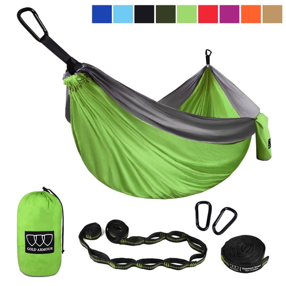 Gold Armour Camping Hammock - Extra Large Double Parachute Hammock Lime Green and Gray