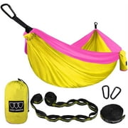 Gold Armour Camping Hammock - Extra Large Double Parachute Hammock Lime Yellow and Pink