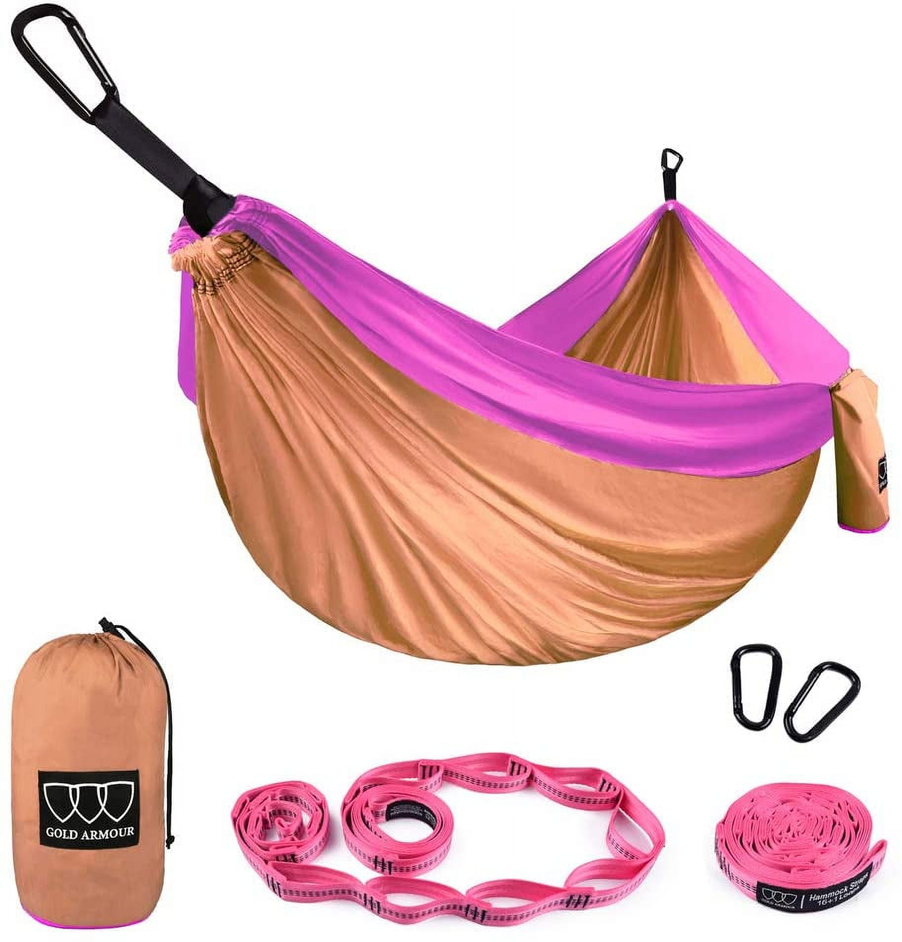 Gold Armour Camping Hammock - Extra Large Double Parachute Hammock Peach and Pink
