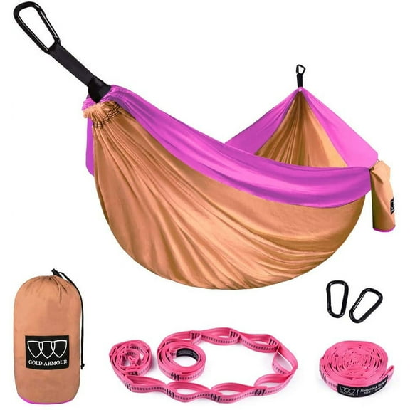 Gold Armour Camping Hammock - Extra Large Double Parachute Hammock Peach and Pink