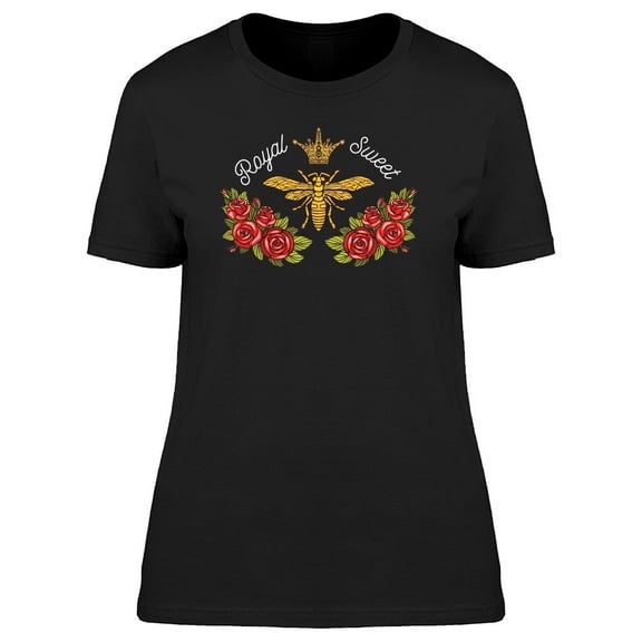 Gold Art Bee Crown And Roses Print T-Shirt Women -Image by Shutterstock, Female Large