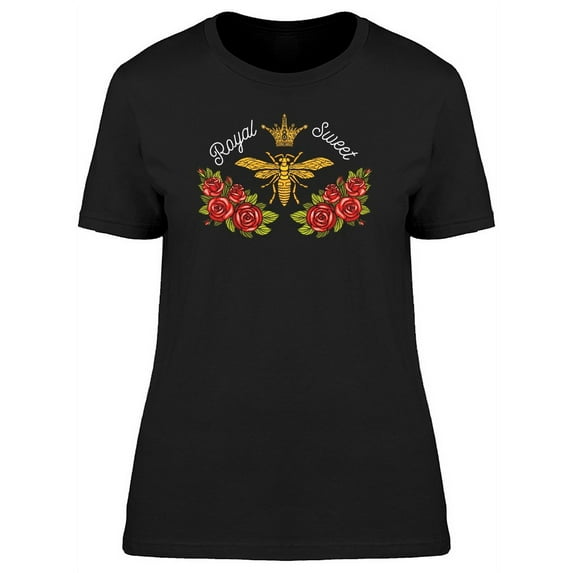Gold Art Bee Crown And Roses Print T-Shirt Women -Image by Shutterstock, Female Medium