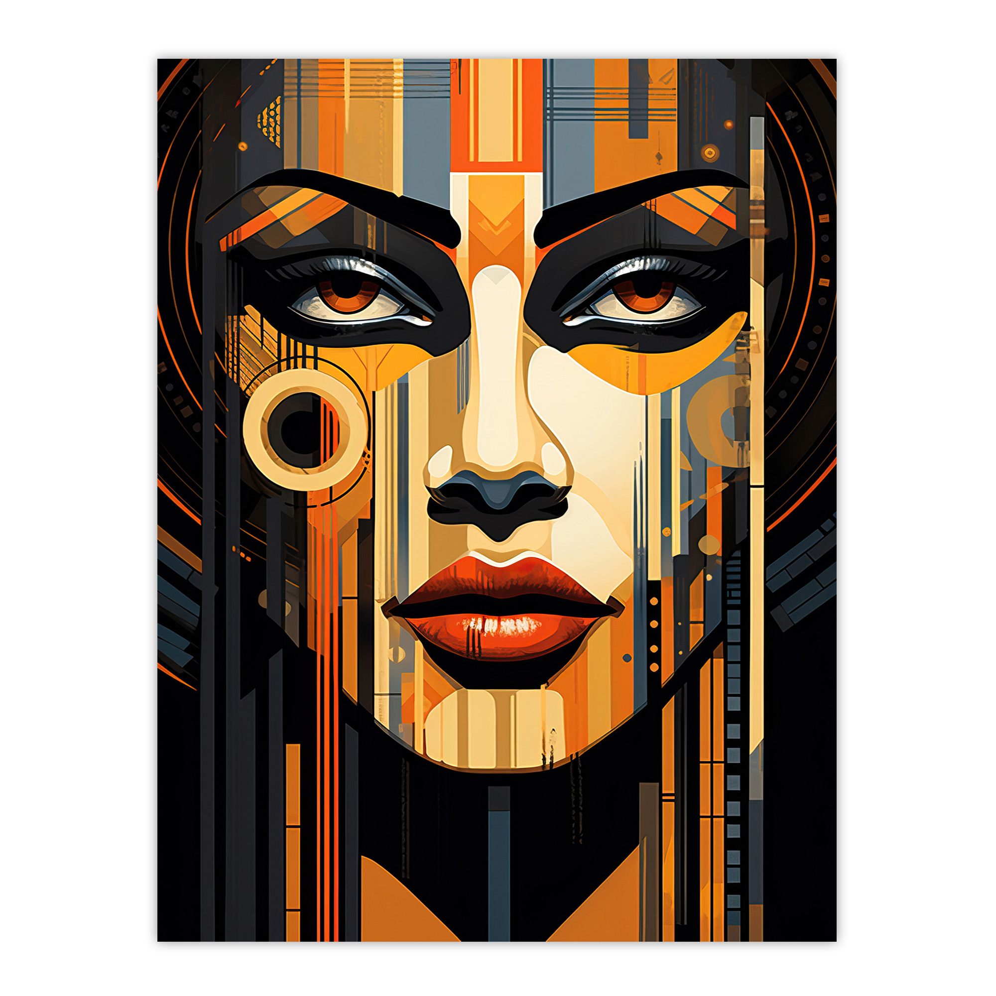 Gold Art Deco Futuristic Abstract Bold Striking Artwork Woman Face