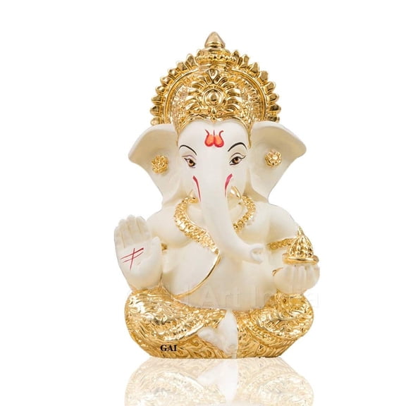 Gold Art India Ganesha Idol for Car Dashboard Ganesha Murti Ganpati Idol for Home Decor Puja Lord Ganesh Statue Gift for Office Desk Puja Room Figurine