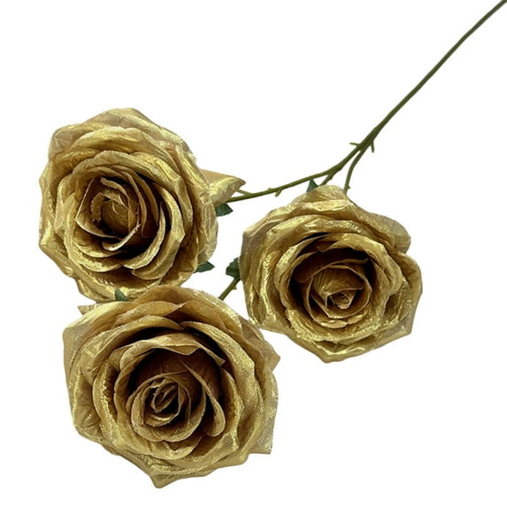 Gold Artificial Rose 20-Inch, Lifelike Faux Rose Bulk for Home Decor, Silk Flowers for Vase Arrangement Wedding Anniversary Valentine's Day Gift, Elegant Romantic Centerpiece(Triple-Head)