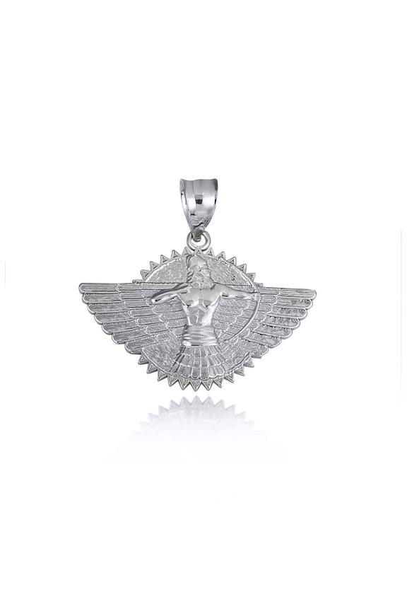 Gold Ashur Assyrian Chief God of War Winged Sun Disc Pendant Necklace (14K,White Gold, Pendant only)