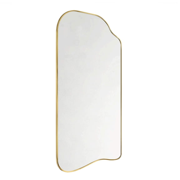Gold Asymmetrical Full Length Mirror Irregular Curved Gold Frame Floor Mirror 65'' H x 35'' Large Hanging Full Body Gold Mirror for Bedroom, Living Room or Closet