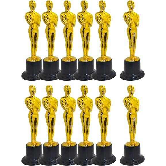 Gold Award Trophies (12 Pack) (6 Inches) Bulk Golden Plastic Statues. Standing Man Award Holding a Large Star Trophy for Movie Ceremony