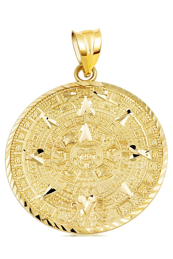 Gold Aztec Calendar Pendant Medallion Necklace (Small) (10K Yellow Gold, Pendant with 18" chain)