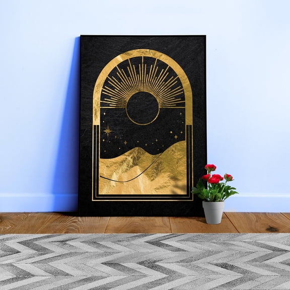 Gold Aztec Sun Mountain Poster, Unframed Paper Poster 8x10in