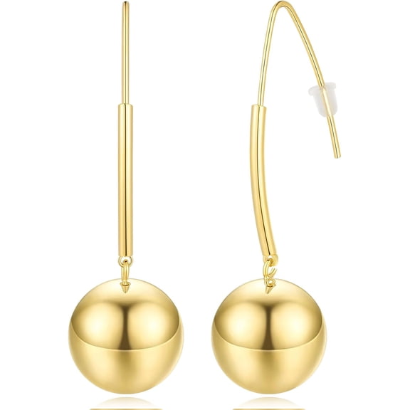 Gold Ball Earrings, 14K Gold Plated Round Beads Dangle Earrings Statement Drop Hoops Earrings Dainty Jewelry Gifts for Women