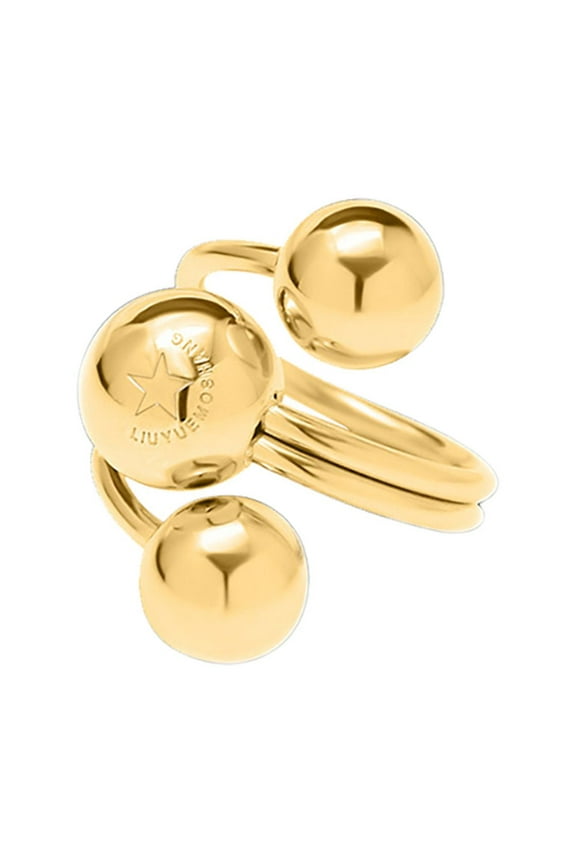 Gold Ball Statement Ring for Women Stainless Steel Layered 3 Round Balls Ajustable Open Wrap Finger Rings