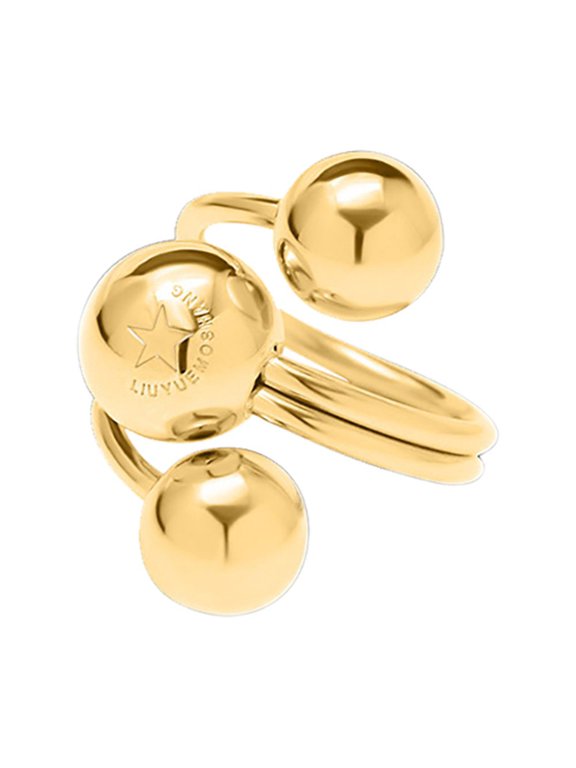 Gold Ball Statement Ring for Women Stainless Steel Layered 3 Round Balls Ajustable Open Wrap Finger Rings
