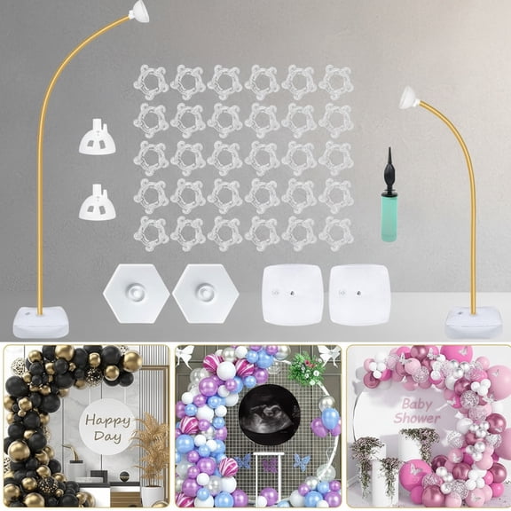 Gold Balloon Arch Stand Kit with Free Bending Soft Balloon Flower Backdrop Stands Set and Water Base for Party Decorations