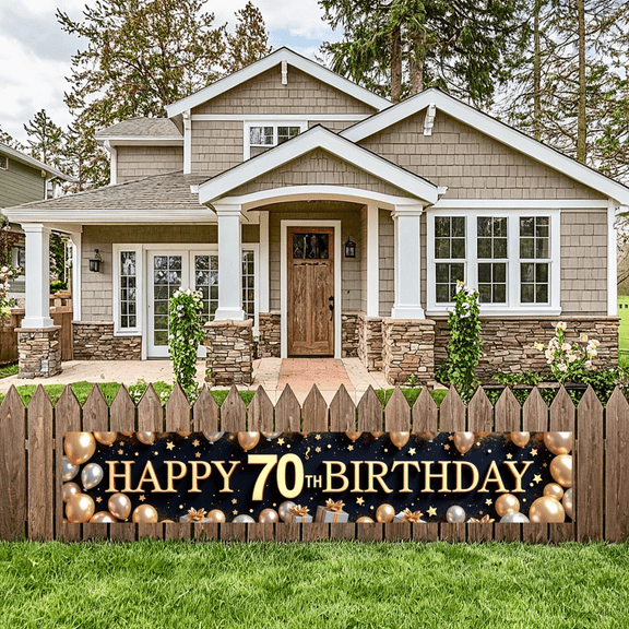 Gold Balloons Banner Festive Background Milestone Celebration Stars Glitter for Senior Birthday Indoor Party Decoration