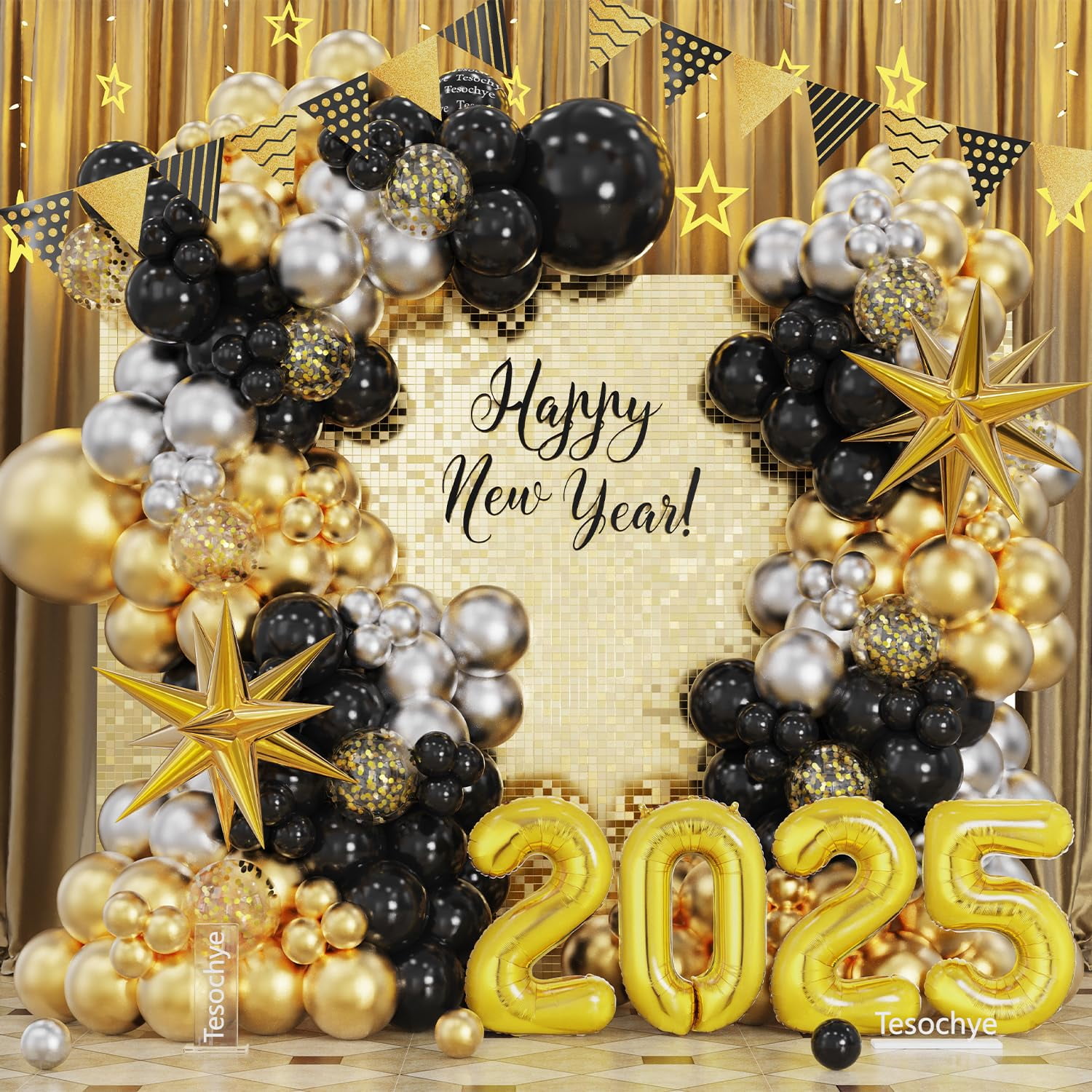 and Gold Balloons Garland Arch BSL1 Kit,141 Pcs Silver Metallic Gold