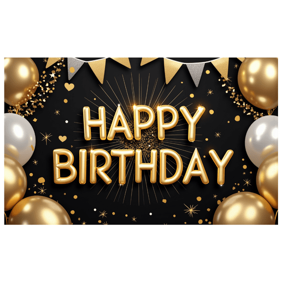 Gold Balloons Happy Birthday Banner Celebration Backdrop for Party Decoration Event Indoor Kids