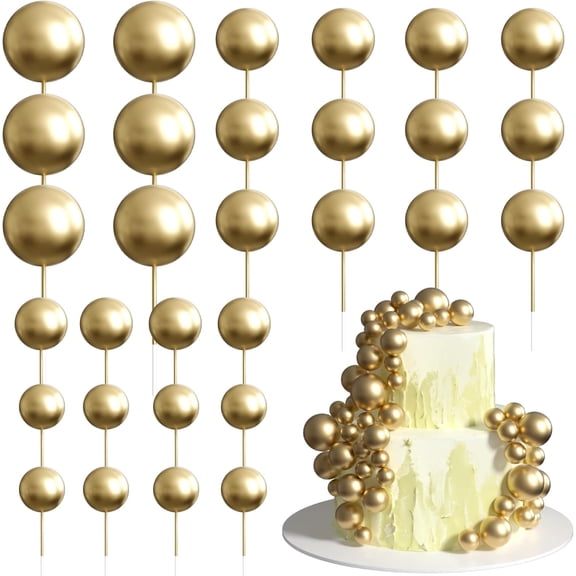 Gold Balls Cake Topper Decorations Foam Balloons Cake Decor Sticks Mini Balloons Cake Toppers Balls Cake Picks for Party Decorations