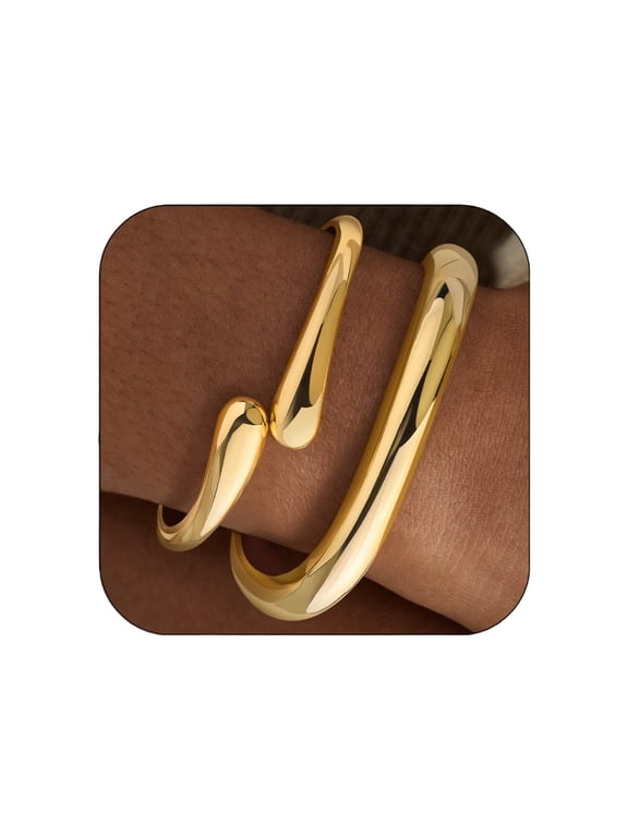 Gold Bangle Bracelets for Women Cuff Stackable Waterproof Non Tarnish Bracelet Stack Silver Plated 14k Chunky Bangles Jewelry Set for Woman1