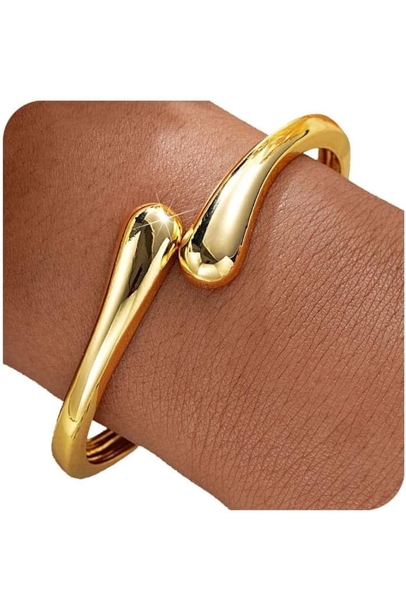 Gold Bangle Bracelets for Women Teens Trendy Chunky Adjustable Twist Cuff Bracelet Jewelry Gifts