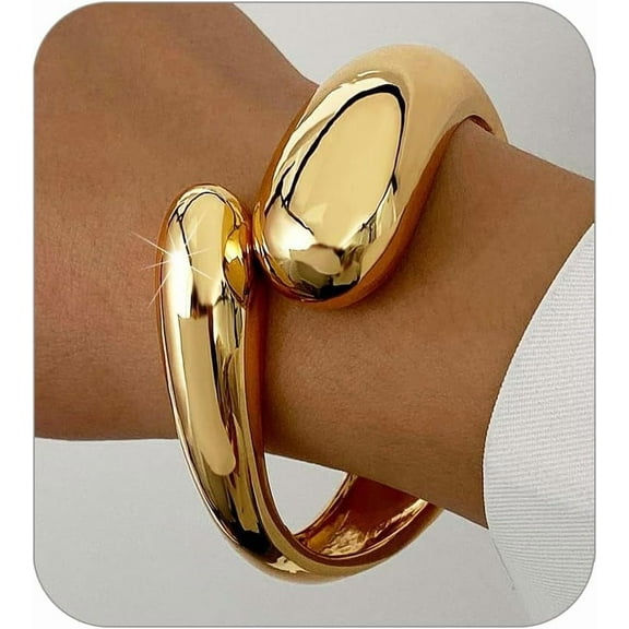 Gold Bangle Bracelets for Women Teens Trendy Chunky Adjustable Twist Cuff Bracelet Jewelry Gifts