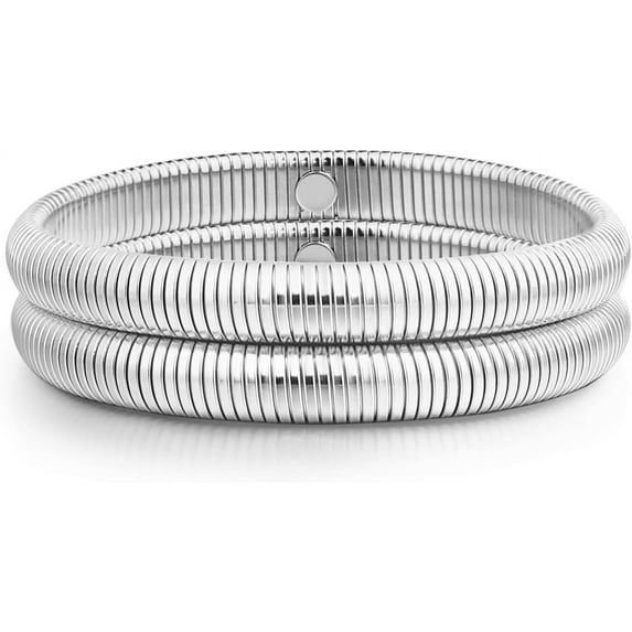 Gold Bangle multi-layer Bracelets for Women Stretchy Stainless steel Link Chain Flexible Wide Wristband Bracelets