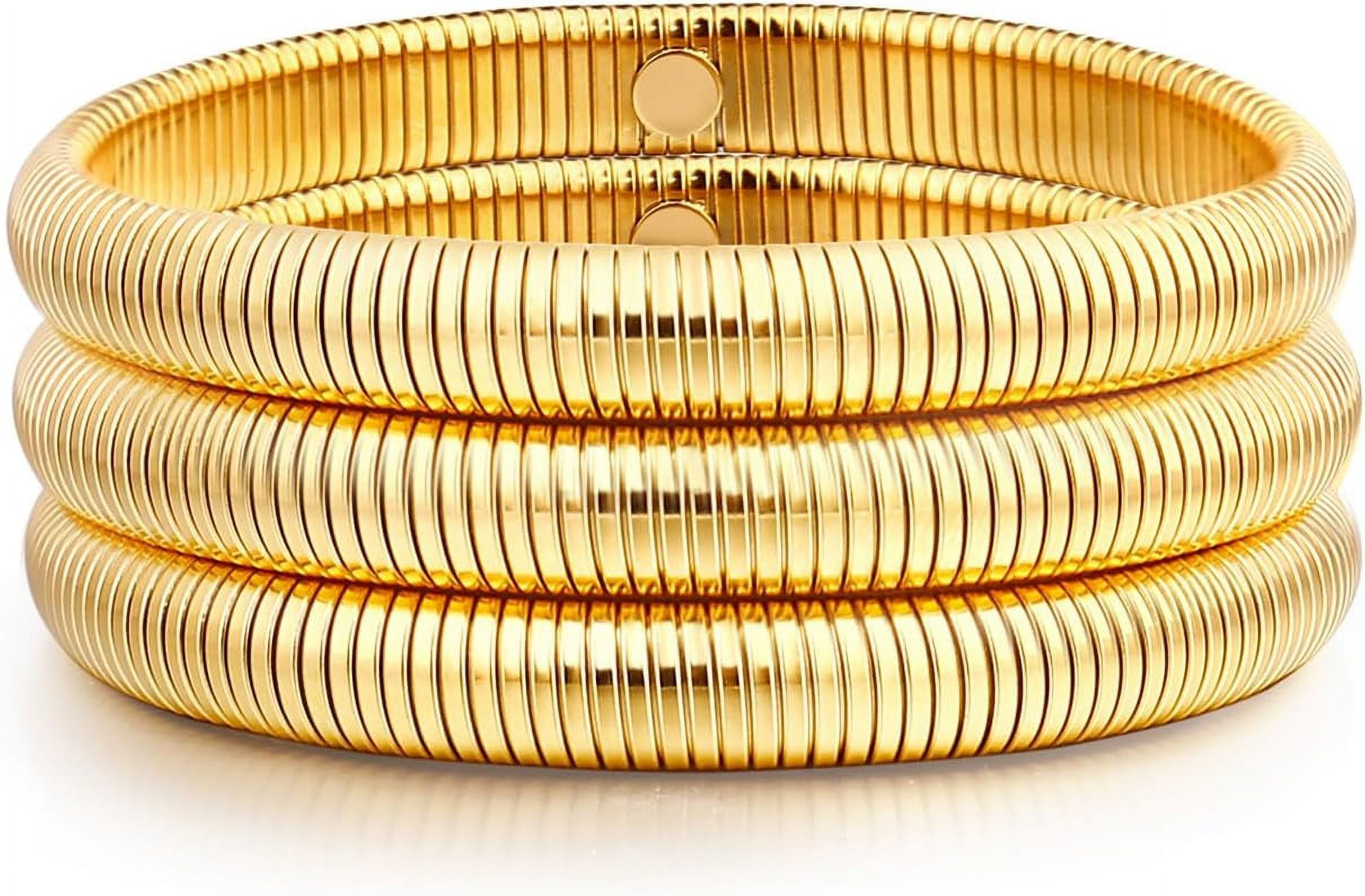 Gold Bangle multi-layer Bracelets for Women Stretchy Stainless