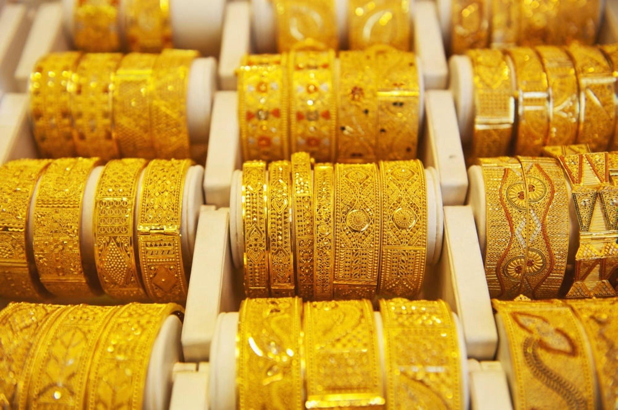 Gold Bangles For Sale In Gold Souk Dubai United Arab Emirates Canvas Art - Ian Cumming Design Pics (38 x 24)