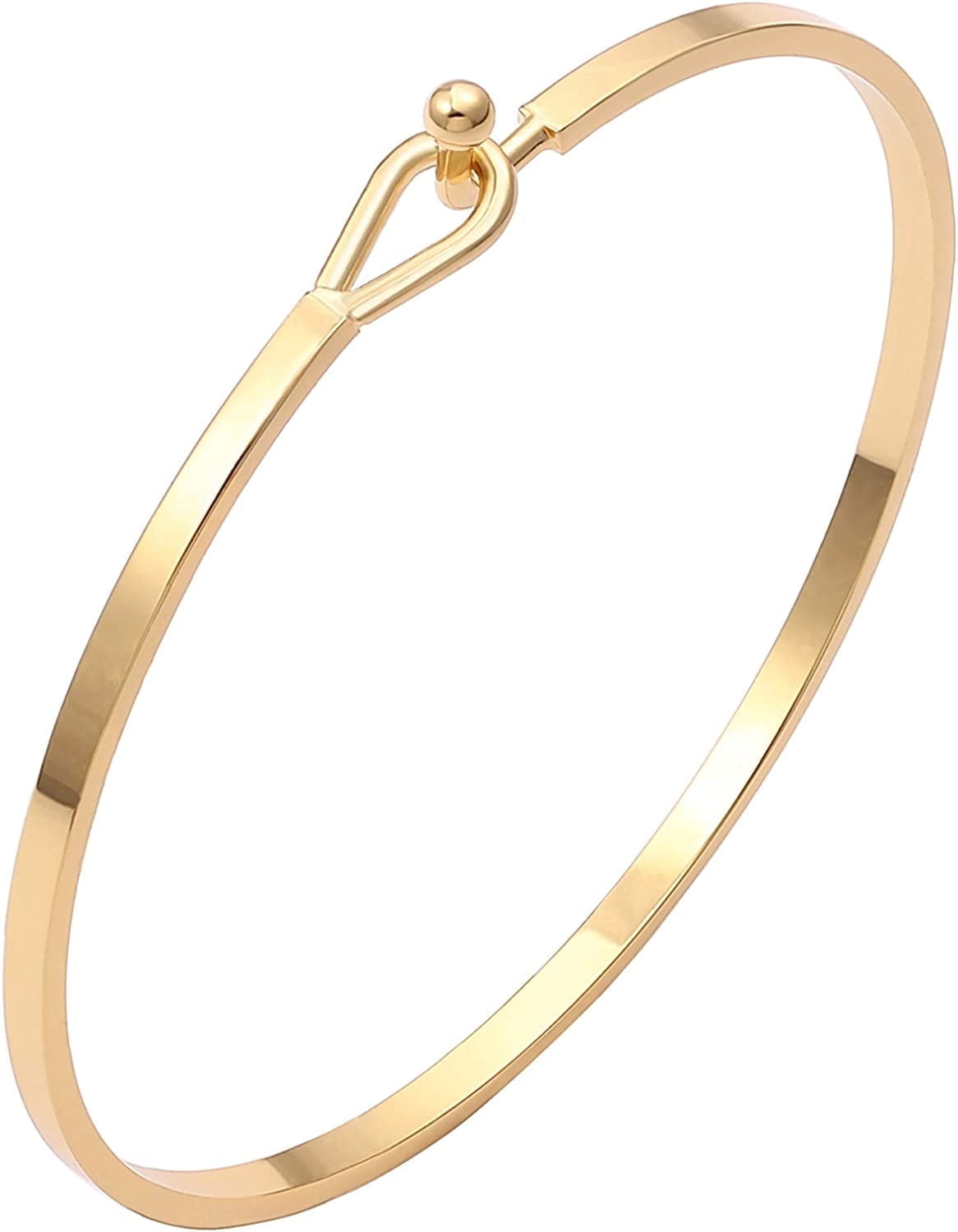 MSOUTGONE Gold Bar Bracelet for Women Simple Delicate Thin Cuff Bangle Hook Bracelet 18K Gold Plated Handmade Minimalist Jewelry