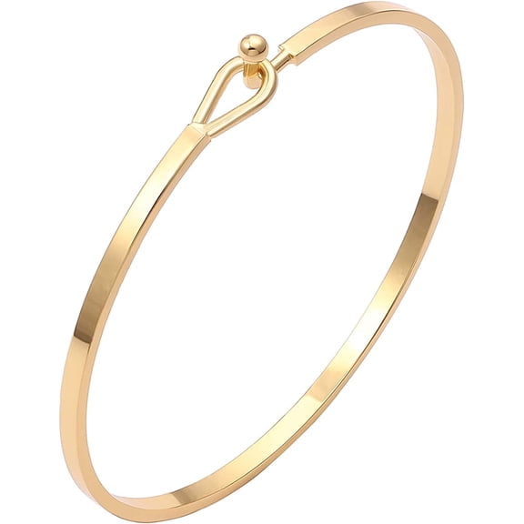 Gold Bar Bracelet for Women Simple Delicate Thin Cuff Bangle Hook Bracelet 18K Gold Plated Handmade Minimalist Jewelry