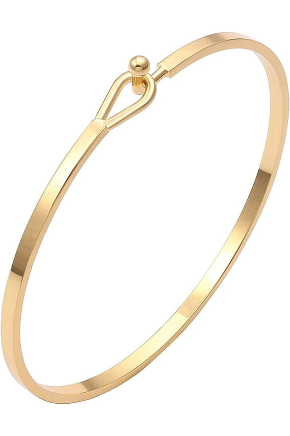 Gold Bar Bracelet for Women Simple Delicate Thin Cuff Bangle Hook Bracelet 18K Gold Plated Handmade Minimalist Jewelry