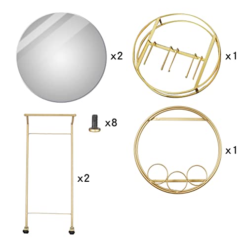 Gold Bar Cart with Wheels, Round Bar Serving Cart for The Home, Rolling