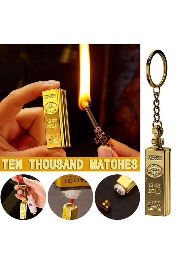 Gold Bar Design Match Kerosene Lighter, Plastic Portable Outdoor Lighter, Multi Functional Keychain Pendant Lighter, Windproof Fire Starter for Camping Hiking and Daily Carry, 0.67*0.59*1.97in, Gold