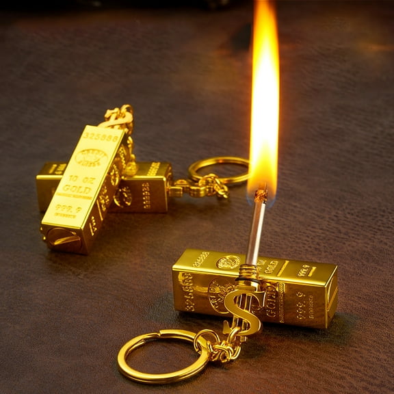 Gold Bar Lighter Reusable Flint Striker,Permanent Flint Gold Bar Keychain Lighter,Gold Bars 10000 Times Match Kerosene Lighter Outdoor Keychain Pendant(1pc 5in)from ANMUYUM