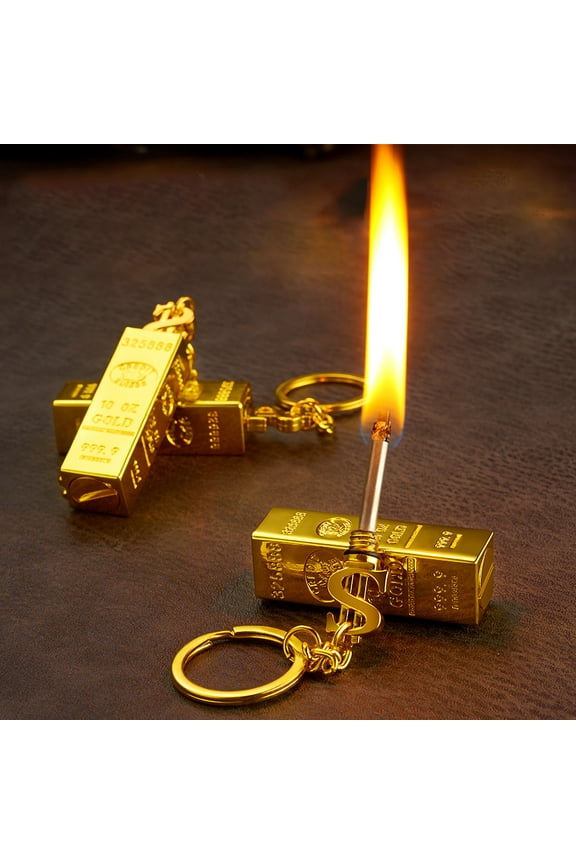 Gold Bar Lighter Reusable Flint Striker,Permanent Flint Gold Bar Keychain Lighter,Gold Bars 10000 Times Match Kerosene Lighter Outdoor Keychain Pendant(1pc 5in)from ANMUYUM