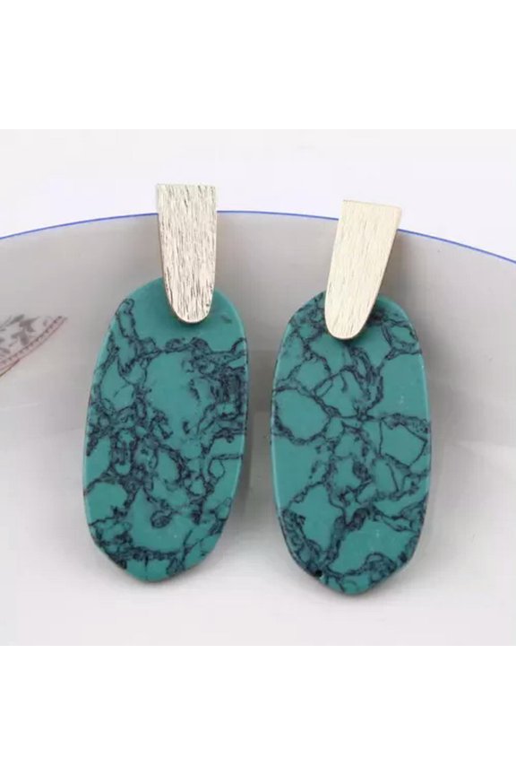 Gold Bar Natural Stone Oval Drop Statement Earrings Boutique Jewelry Accessories