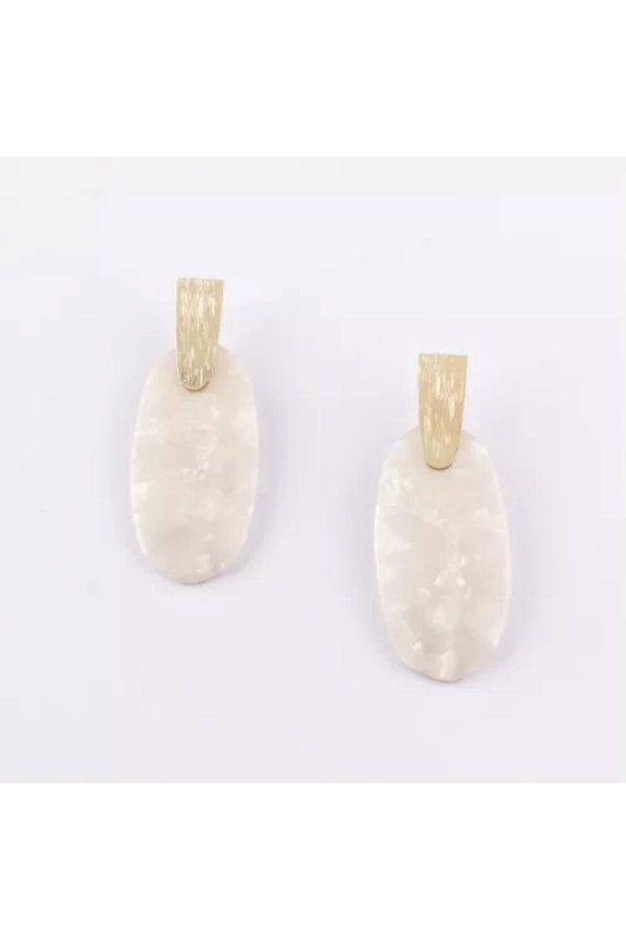 Gold Bar Natural Stone Oval Drop Statement Earrings Boutique Jewelry Accessories