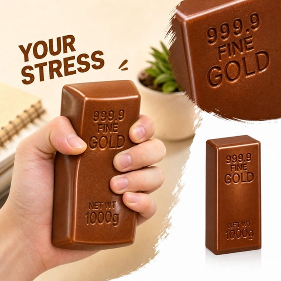 Gold Bar Squishy Toy, 999 Fine Gold Brick Stress Bar, Crunchy Sound Fidget Toy, Stress Relief Sensory Toy for Adults, Desk Decor Christmas Gift, Black