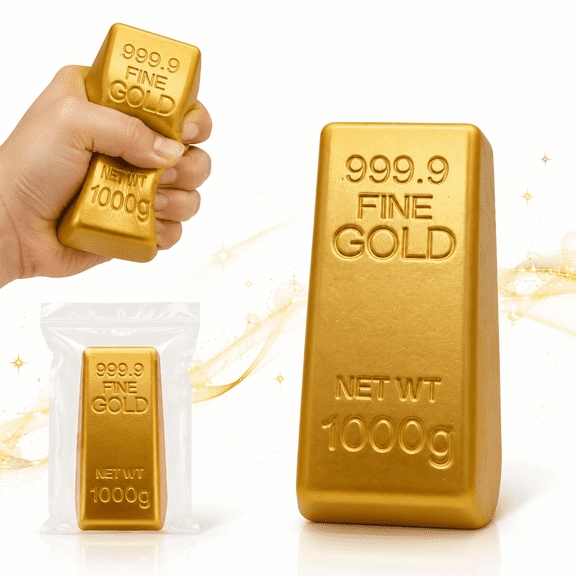 Gold Bar Squishy Toy, PU Gold Brick Squeeze Toy, Soft Slow Rising Fidget Toy for Tactile Play, Desk Decor, Novelty Collection and Gift
