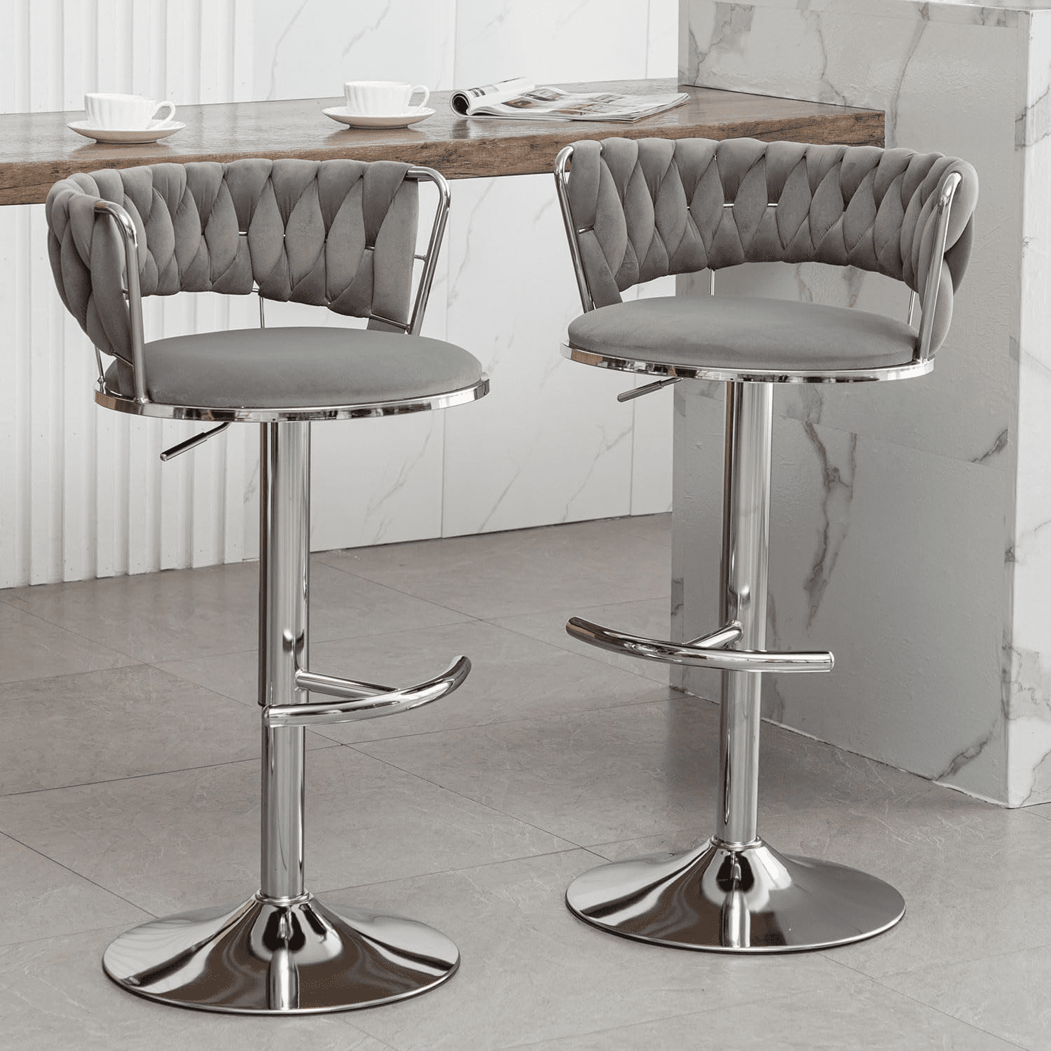 Gold Bar Stools Counter Height Bar Stools with Low Back Velvet Adjustable Height Barstools 360