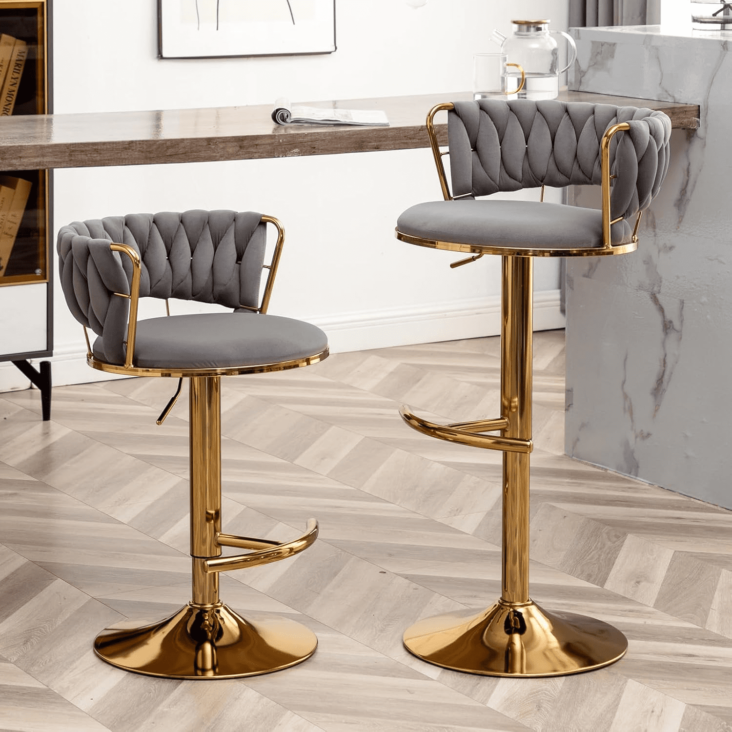 Gold Bar Stools Counter Height Bar Stools with Low Back Velvet
