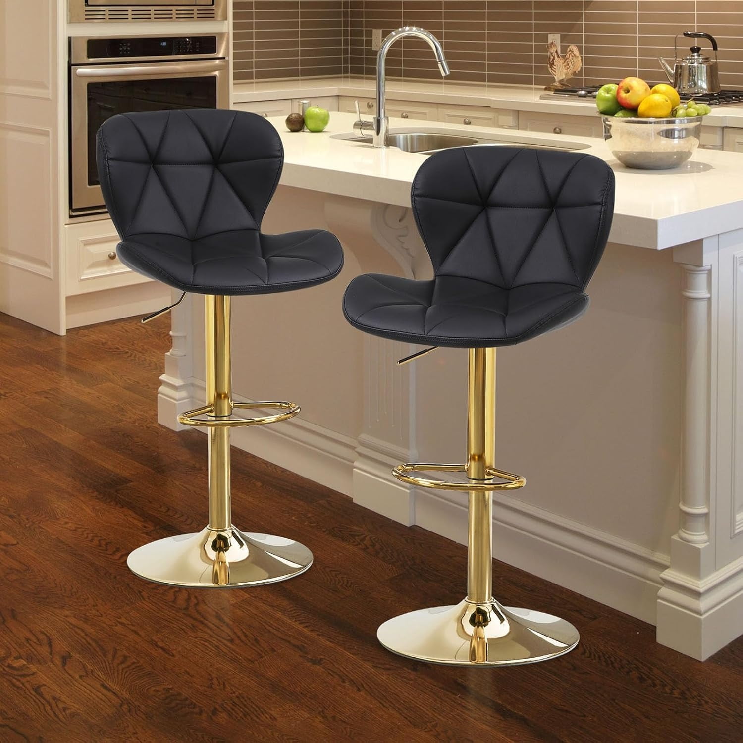 Gold Bar Stools Counter Height Stools Adjustable Swivel Barstools PU
