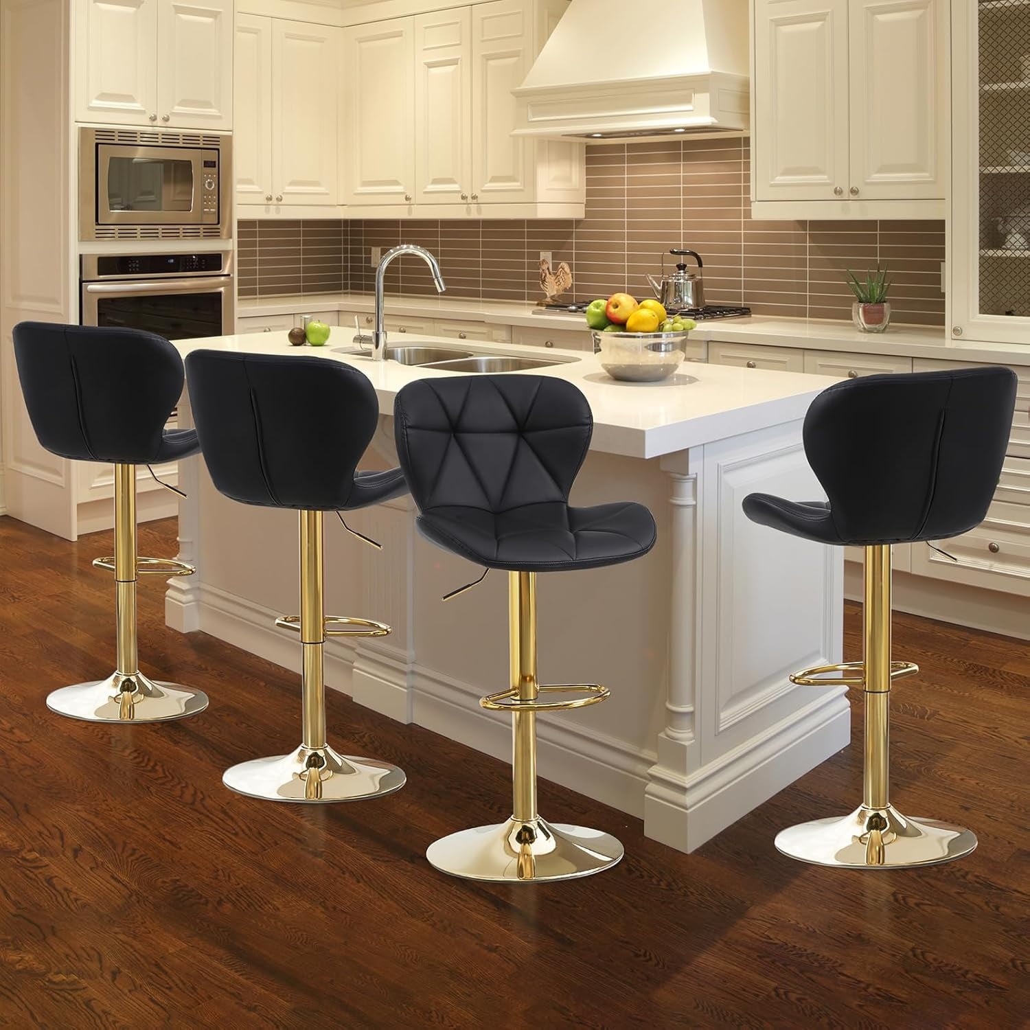 Gold Bar Stools Counter Height Stools Adjustable Swivel Barstools PU