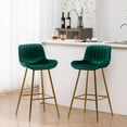Gold Bar Stools Set of 2, Green Velvet Bar Height Stools，Island Chairs