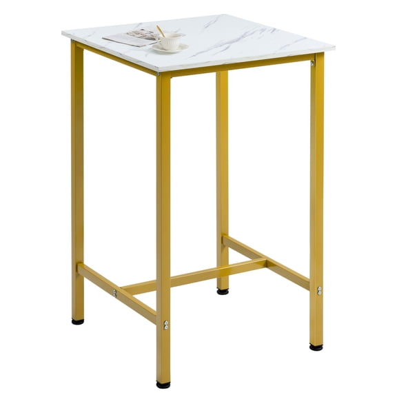 Gold Bar Table 23.6 Inch Square Counter Height Pub Table With Marble-Print Top For Kitchen Living Room
