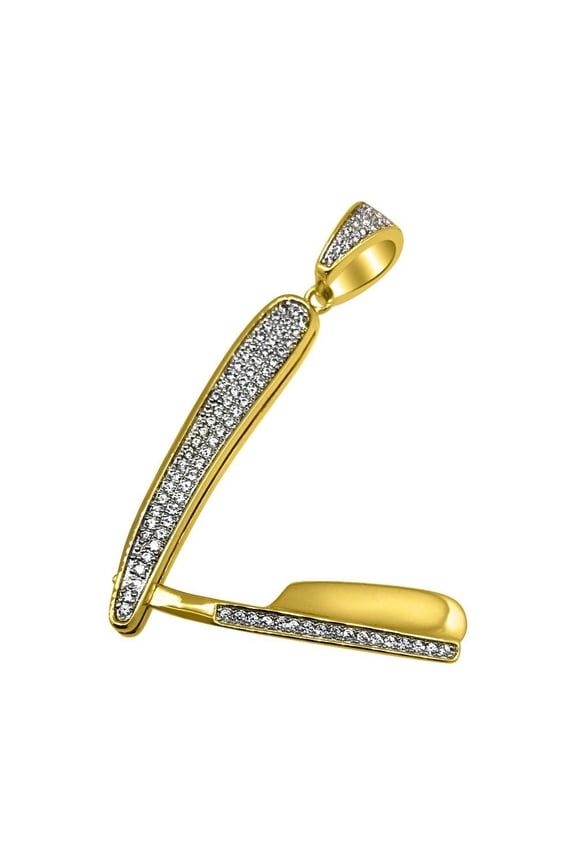 Gold Barber Razor CZ Bling Bling Pendant