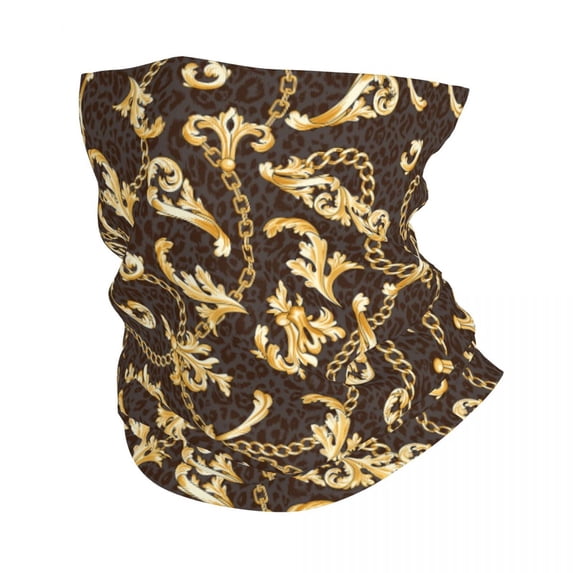Gold Baroque And Chains Bandana Neck Gaiter Printed Balaclavas Wrap Scarf Warm Cycling Outdoor Sports Adult Breathable