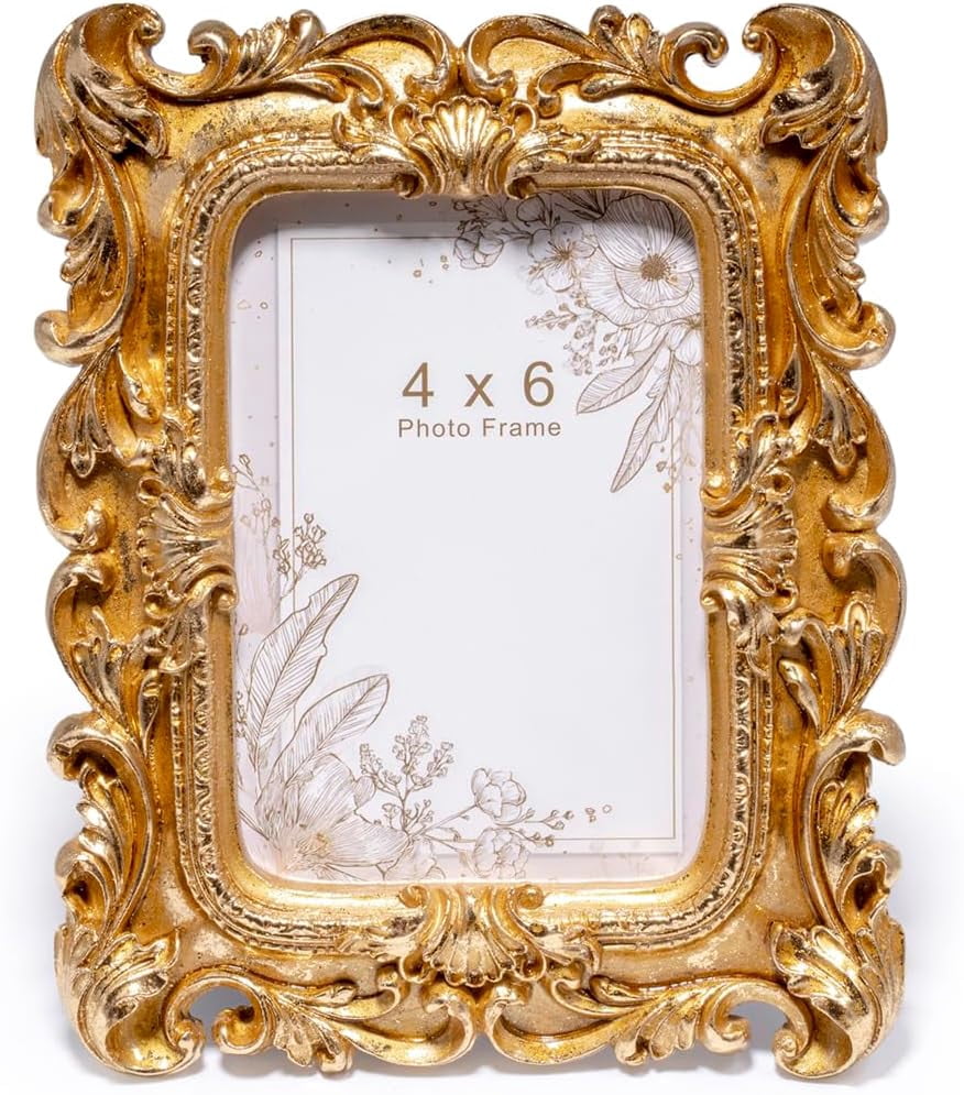 Gold Baroque Picture Frame for 4 x 6 Photos, Resin Tabletop Decor ...