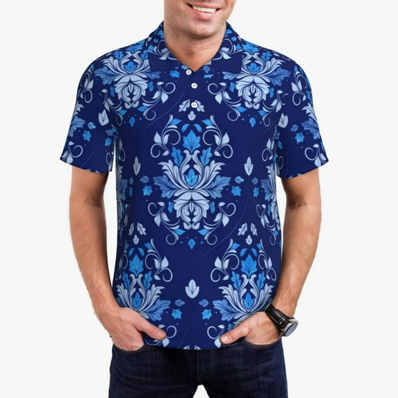 Gold Baroque Print Casual T-Shirts Black And Shiny Damasks Polo Shirt Man Cool Shirt Beach